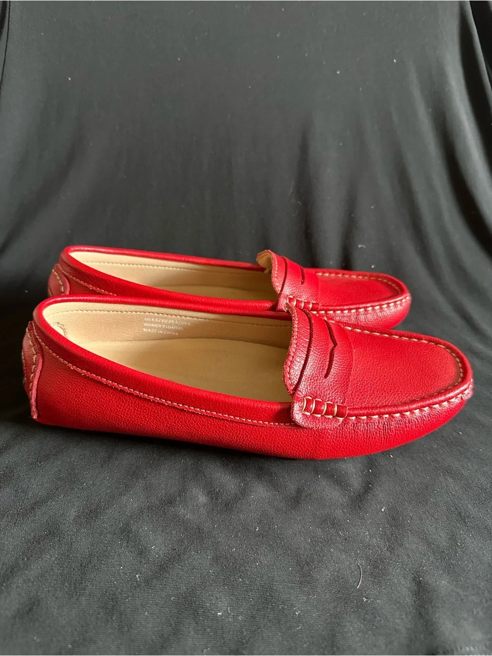 Bright Red Leather Slip-On Women's Loafers